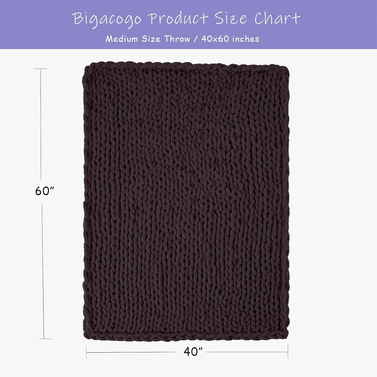 Bigacogo Chunky Knit Throw Blanket for Couch, 40x60 inches, 100% Hand Knitted with Thick Jumbo