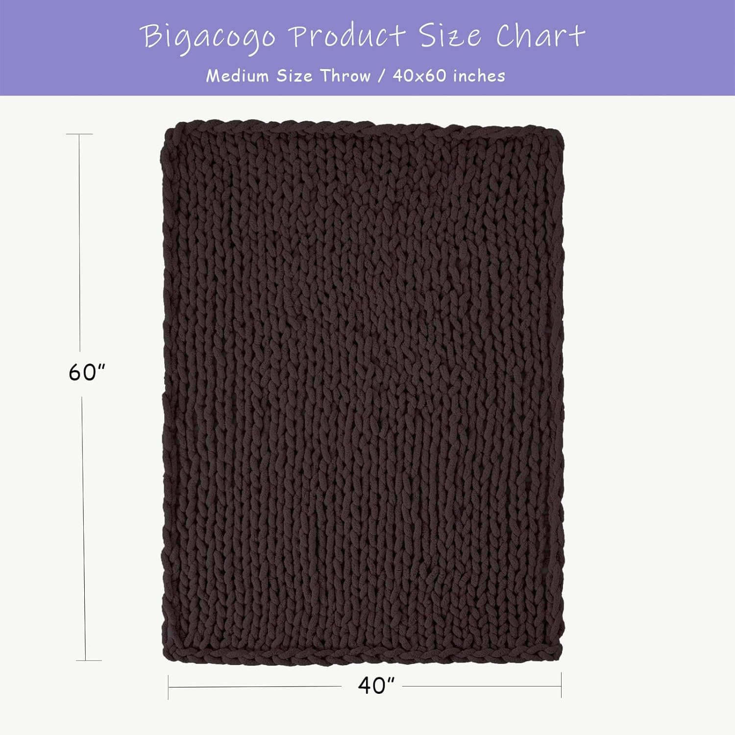 Bigacogo Chunky Knit Throw Blanket for Couch, 40x60 inches, 100% Hand Knitted with Thick Jumbo