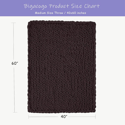 Bigacogo Chunky Knit Throw Blanket for Couch, 40x60 inches, 100% Hand Knitted with Thick Jumbo