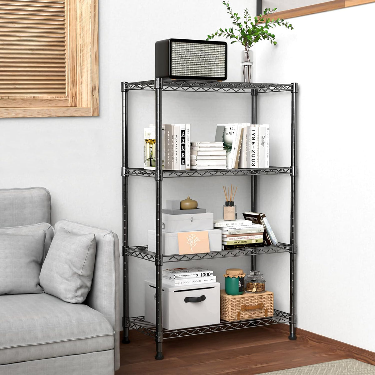 1000 lbs Storage Shelving Steel Heavy Duty 4-Tier Utility Shelving Unit Steel Organizer Wire Rack