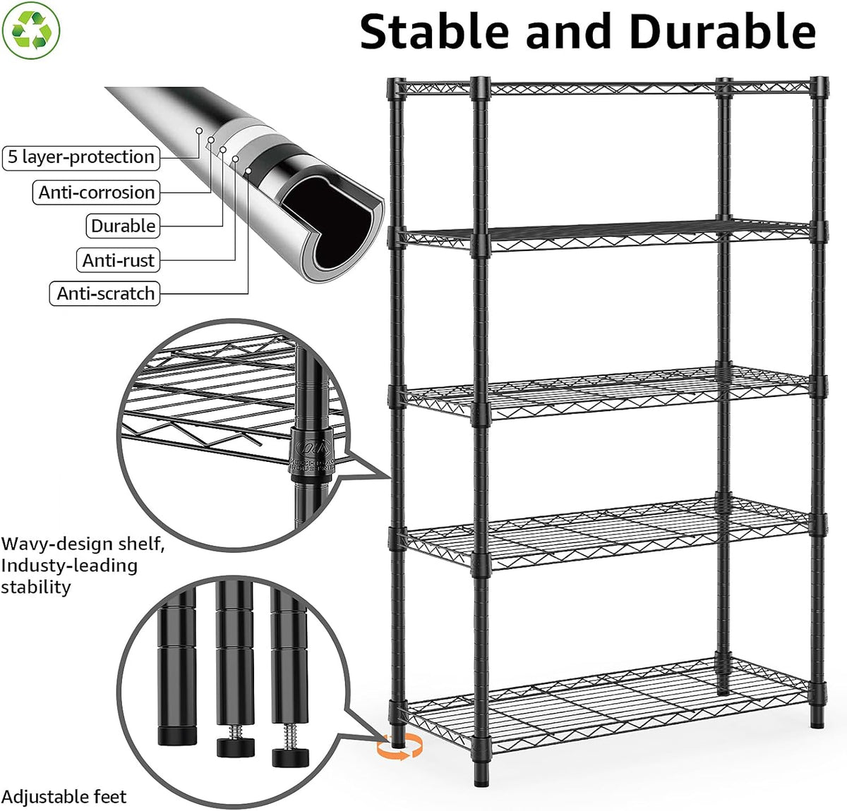 1250 lbs Storage Shelving Utility Shelving Unit 5-Tier Utility Shelving Unit Steel Organizer Wire