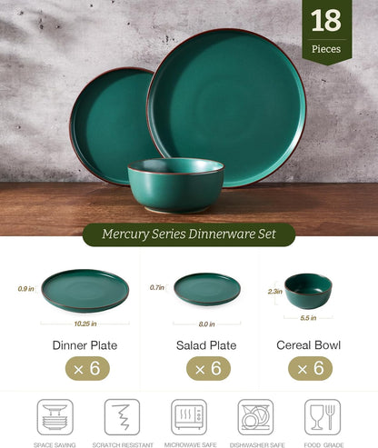 Famiware Mercury Plates and Bowls Sets, 18 Pieces Stoneware Dinnerware Sets, Dishes Set for 6