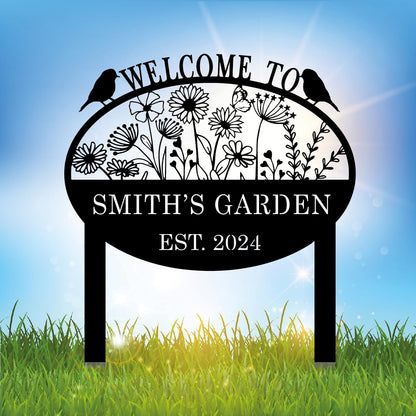 Custom Metal Flower Sign with Stakes - Personalized Garden Decor, Housewarming Gift - Large Yard