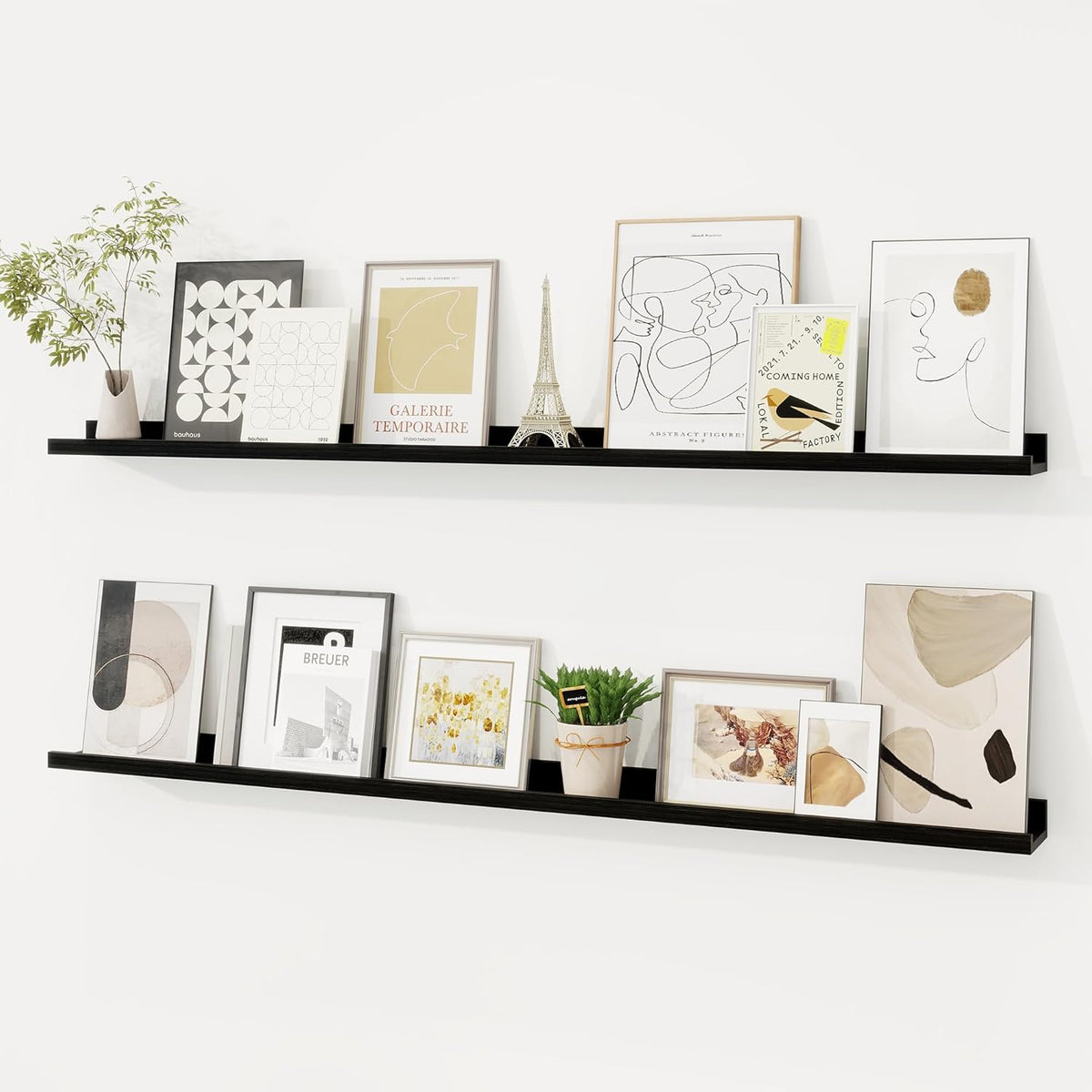 Picture Ledge Shelf, Solid Pine Wood Floating Shelves Set of 2, 48 Inches Nursery Book Shelves for