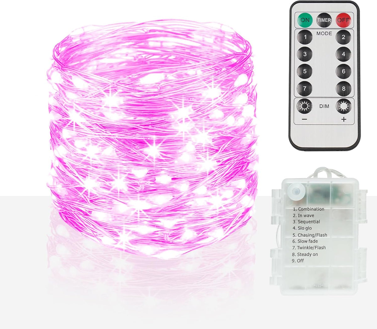 suddus Pink Fairy Lights Battery Operated Outdoor Waterproof, 33ft 100 Led String Lights with
