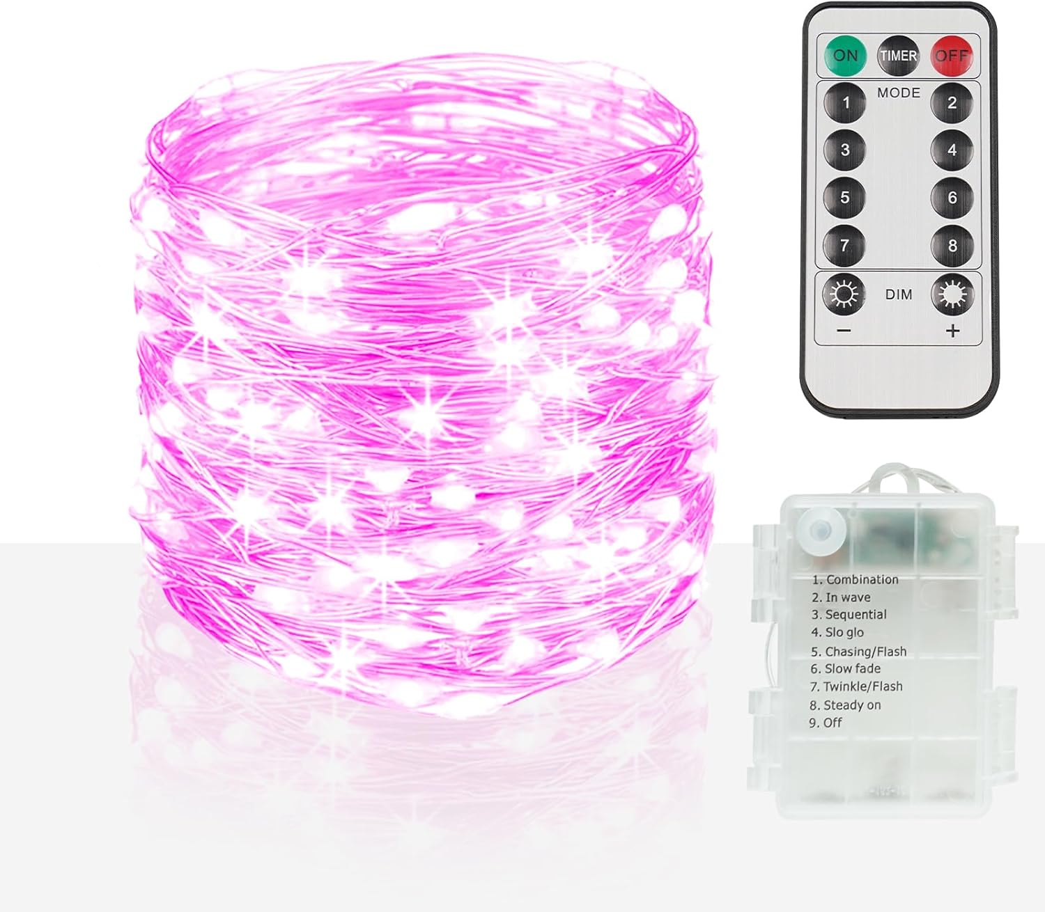 suddus Pink Fairy Lights Battery Operated Outdoor Waterproof, 33ft 100 Led String Lights with