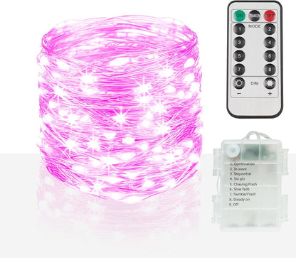suddus Pink Fairy Lights Battery Operated Outdoor Waterproof, 33ft 100 Led String Lights with