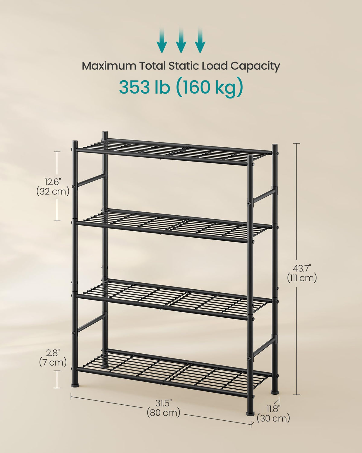 SONGMICS 4-Tier Storage Shelves, Steel Wire Shelving Unit, Easy Assembly Organizer Rack, 31.5 x