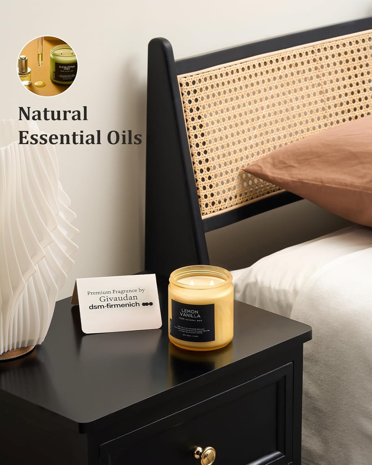 M&SENSE Candles Lemon Vanilla Scented, 11.6oz 70 Hour Long Lasting Candles for Home, 2 Wick Natural