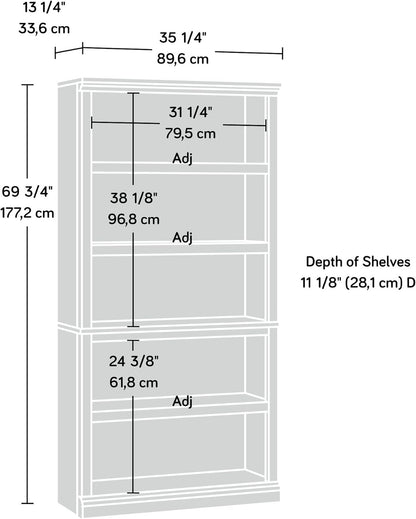 Sauder 5 Tier Book Shelf Wooden Bookcase Multipurpose Bookshelf for Home Office, Living Room, in