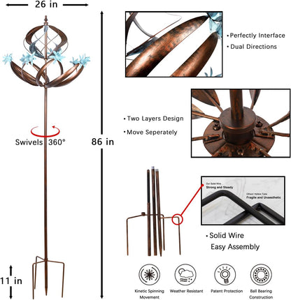 Wind Spinners Outdoor Metal - 86" Height Extra Large Kinetic Wind Spinner Sculpture for Yard and