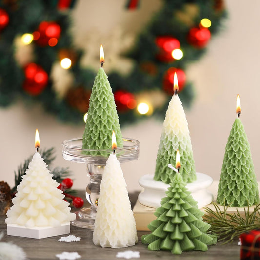 6 Pcs Christmas Tree Shaped Candles Xmas Wax Scented Candles White Green Decorative Christmas Tree