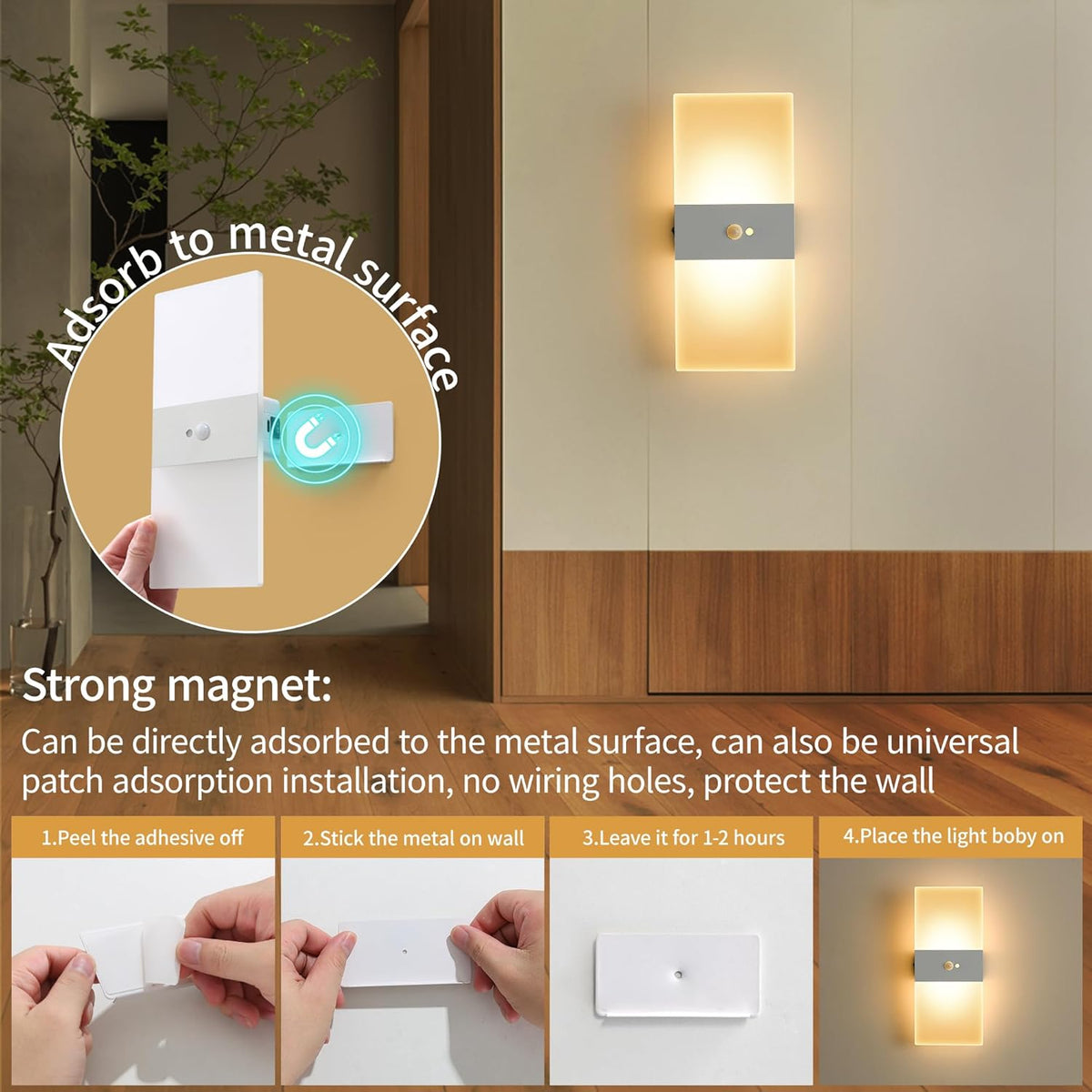 Motion Sensor Rechargeable Light, White LED Closet Light with USB-C Charging, Magnetic Mount, Auto