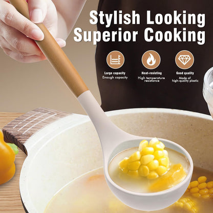 Silicone Cooking Utensils Set - Silicone Kitchen Utensils for Cooking Wooden Handles, 446°F Heat