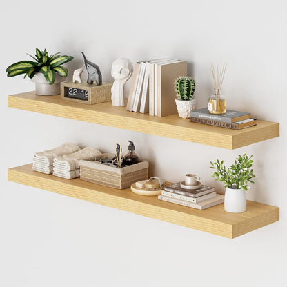 Heimlove 48W x 12D Long Floating Shelf, 12 Inch Deep Floating Shelves for Wall Set of 2, Wood