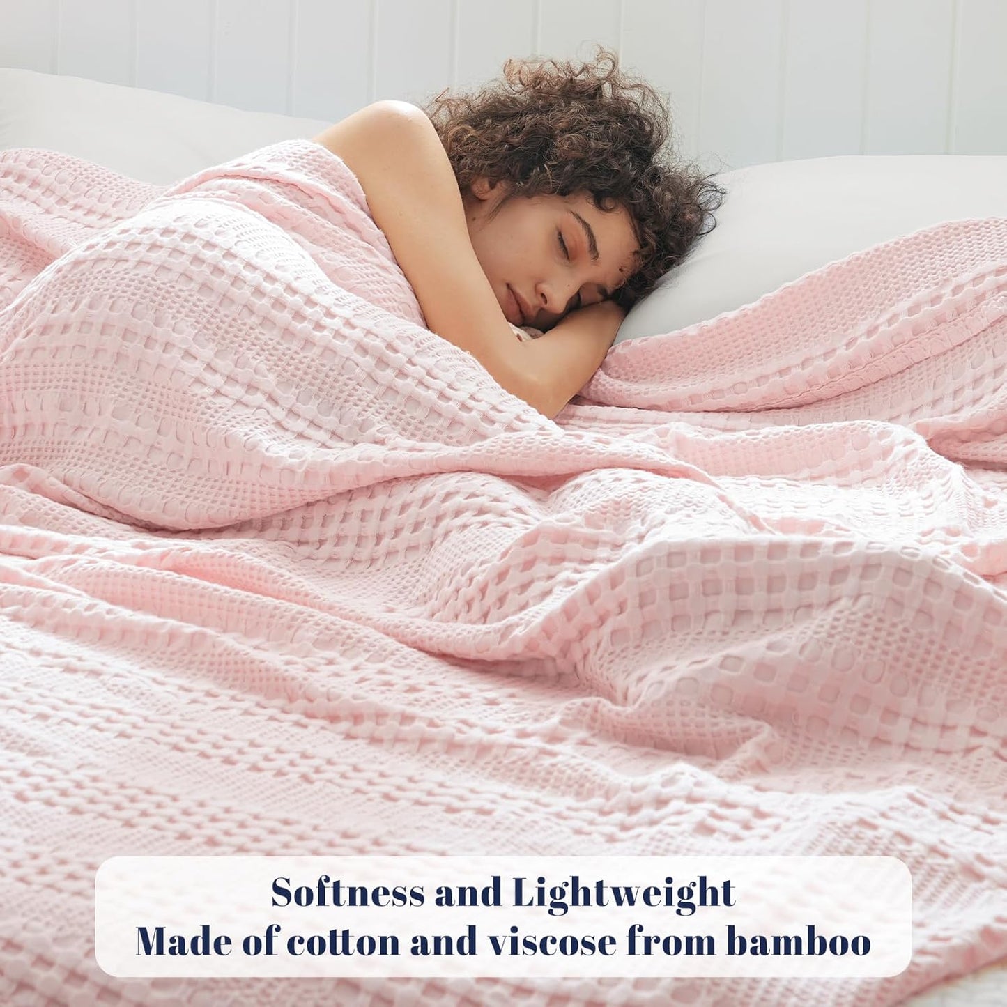 PHF Cooling Waffle Blanket Twin Size, Lightweight 60% Rayon Derived from Bamboo & 40% Cotton