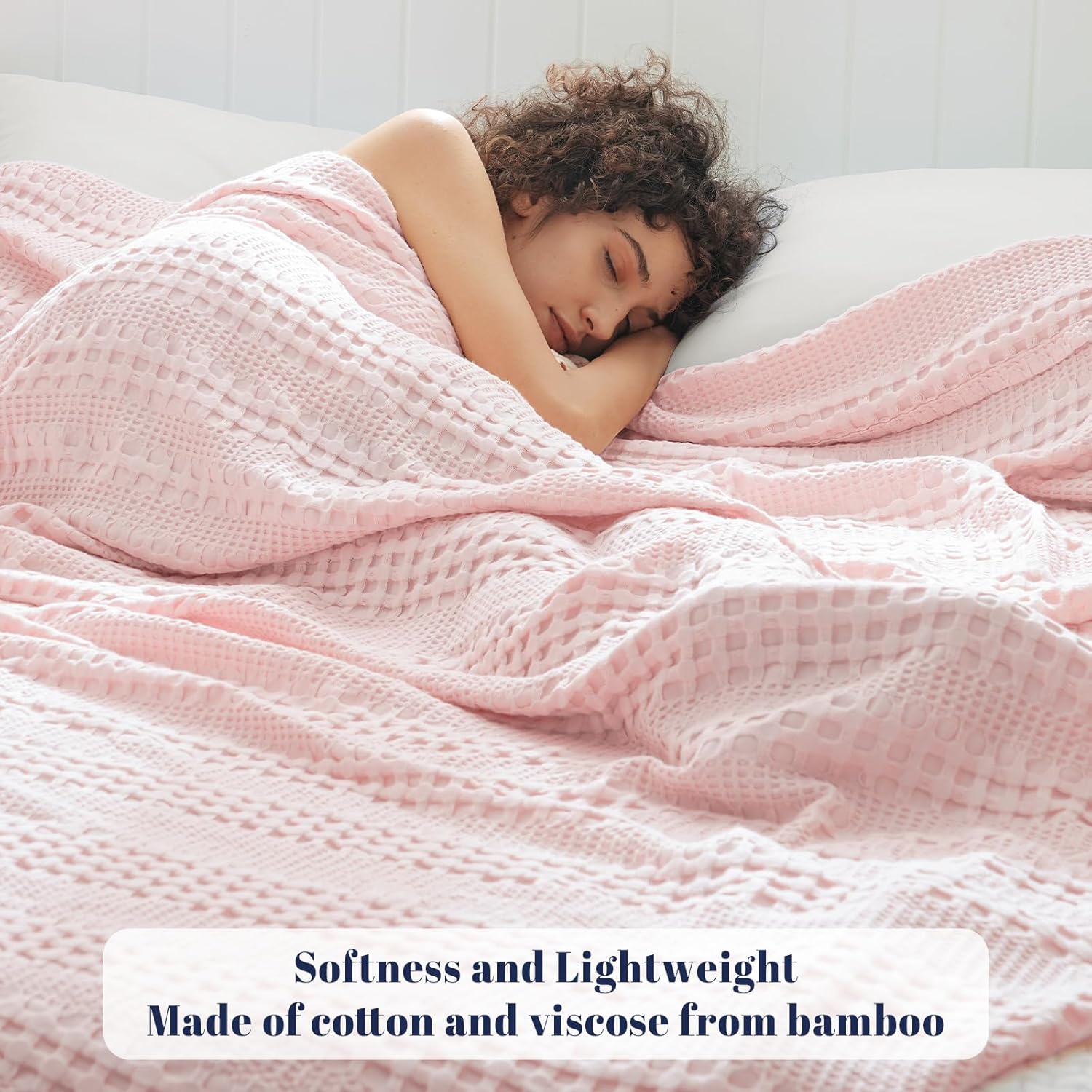PHF Cooling Waffle Blanket Twin Size, Lightweight 60% Rayon Derived from Bamboo & 40% Cotton