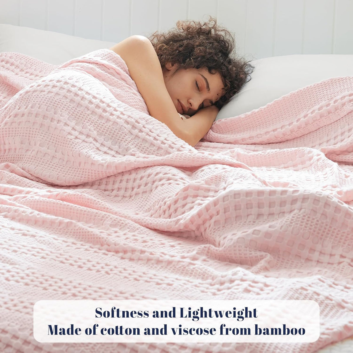 PHF Cooling Waffle Blanket Queen Size, Lightweight 60% Rayon Derived from Bamboo & 40% Cotton