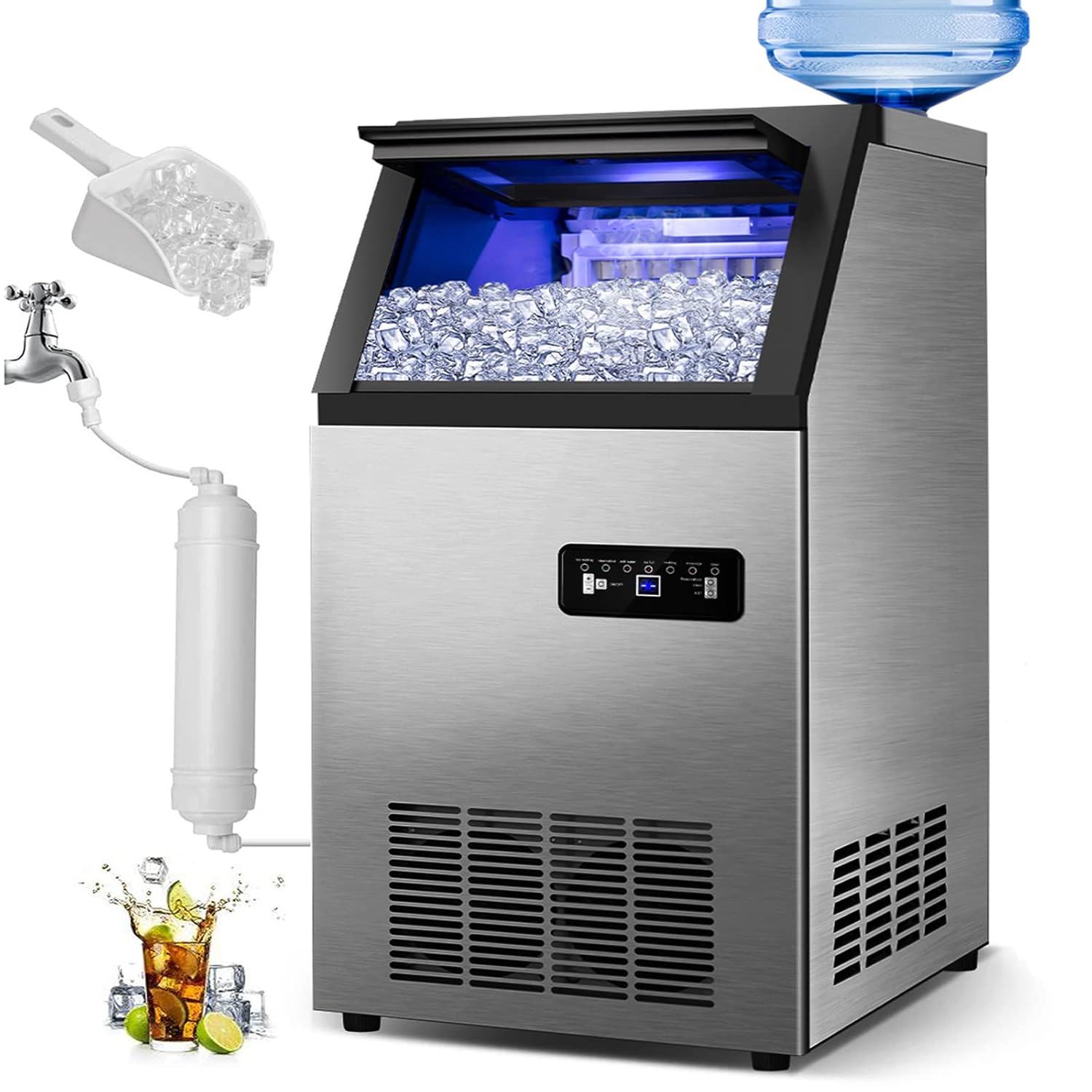 Commercial Ice Maker Machine 120Lbs/24H with 35Lbs Ice Capacity, 45Pcs Clear Ice Cubes Ready in