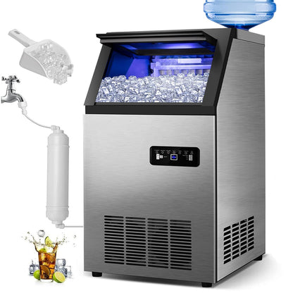 Commercial Ice Maker Machine 120Lbs/24H with 35Lbs Ice Capacity, 45Pcs Clear Ice Cubes Ready in