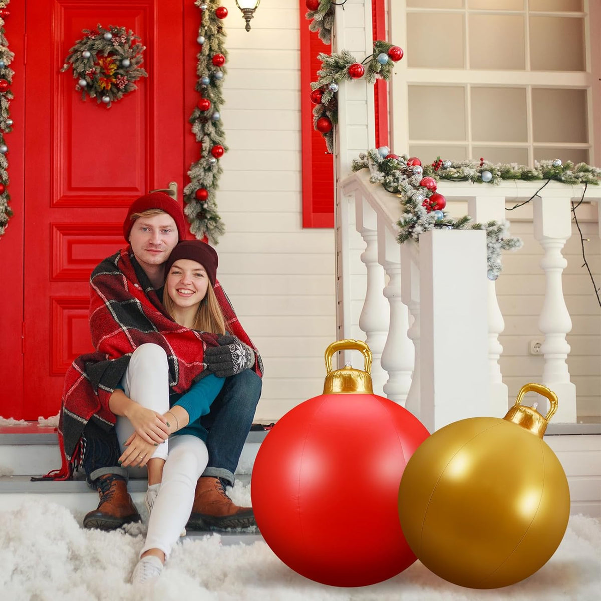 Jetec 3 Pcs Outdoor Light Up Christmas Ball Decorations Large Christmas Inflatable PVC Decorated