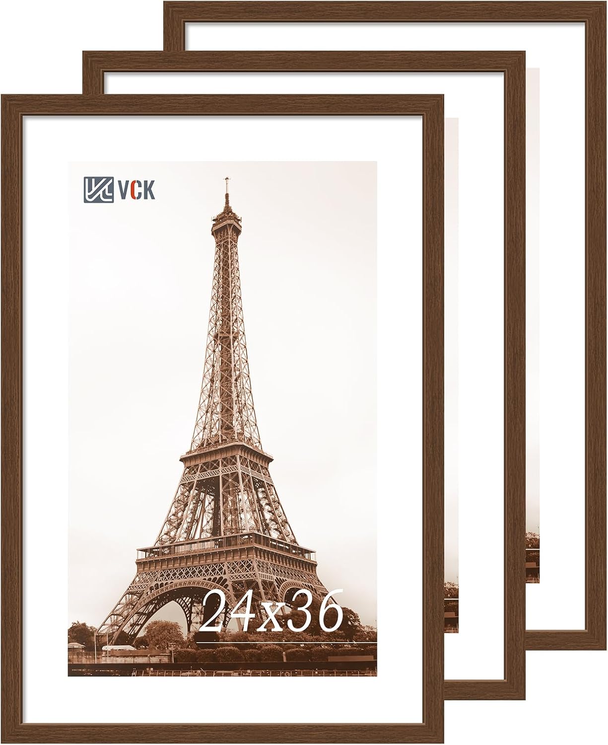 VCK 24x36 Brown Poster Frame 3 Pack, Wood Picture Frame with Exclusive Wood Grain, Wall Mounting