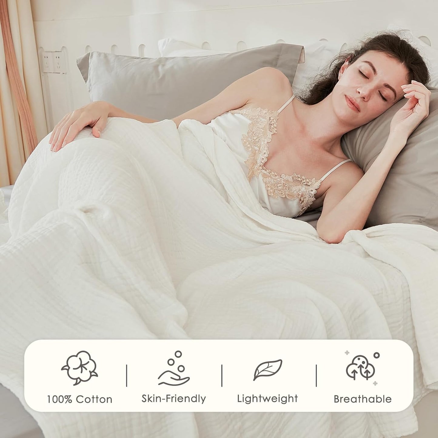 EMME Cotton Blanket Twin XL for Bed Soft Muslin Blankets 66"x90" Lightweight Breathable Layering