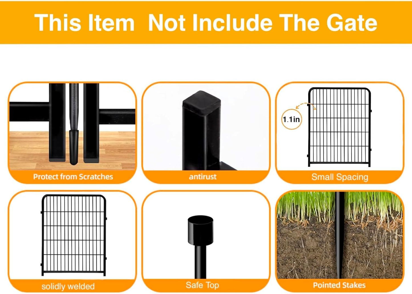 Doorless Garden Fences and Borders for Dogs, 36in(H) 14 Panels Total 31 Ft(L), Black Metal