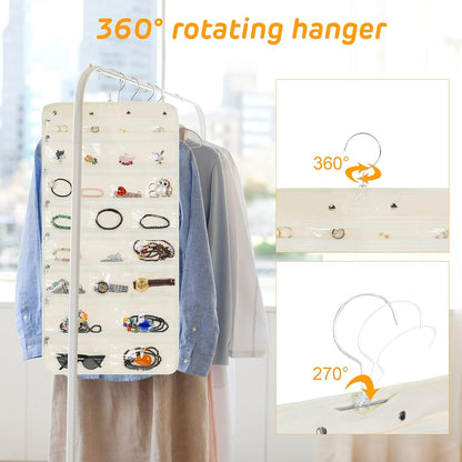 Freegrace Hanging Jewelry Organizer Revolving Hanger - Secure Zipper Closure - 25 Pockets,23 Hooks