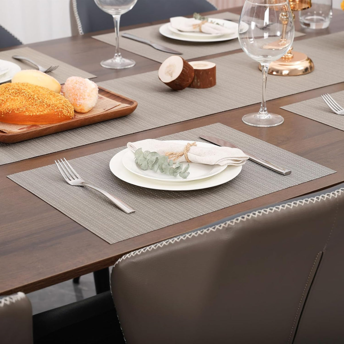 Myir JUN Placemats Set of 6, Vinyl Woven Placemats Place Mats Indoor Washable Table Mats Non-Slip