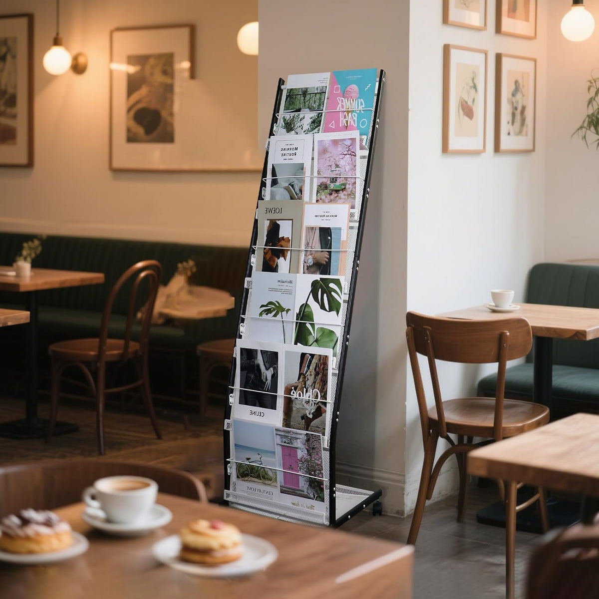 6-Tier Floor-Standing Magazine Rack with Wheels – Perfect Brochure Display Stand for Exhibitions