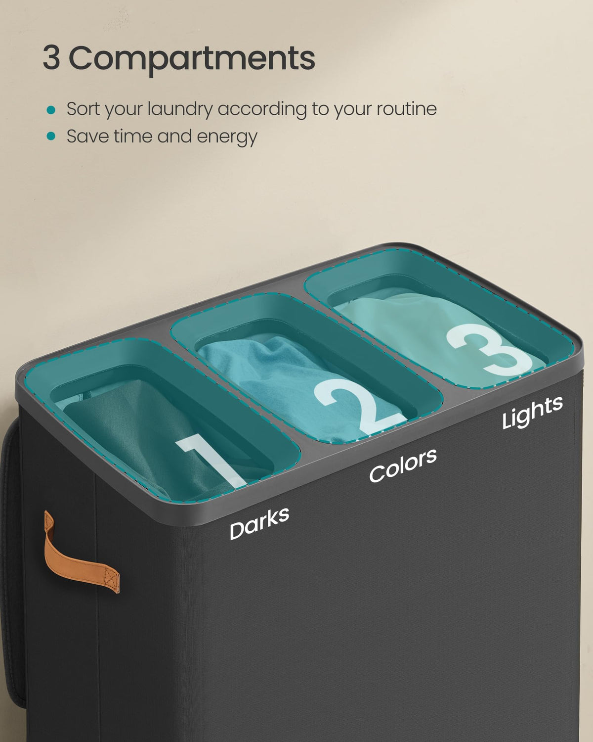 SONGMICS Laundry Basket, 50.2 Gal. Laundry Hamper, 3 Compartments, Easy Assembly, with Lid and