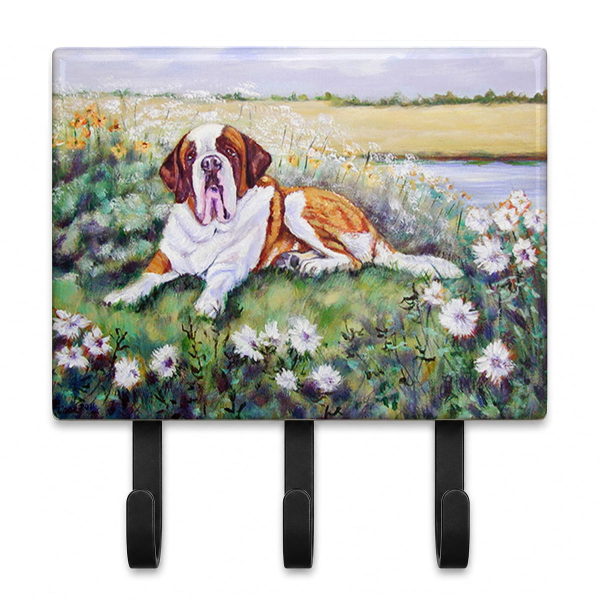 Caroline's Treasures 7446TH68 Saint Bernard in Flowers Leash or Key Holder, Wall Hooks, Key Hooks
