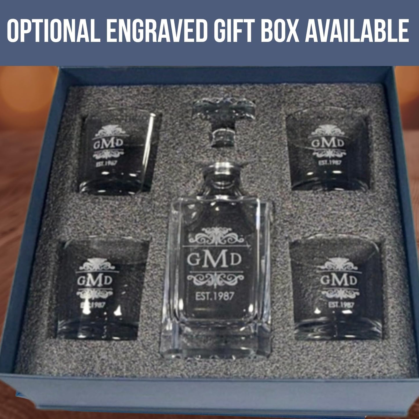 Gifts Inscribed Personalized Whiskey Decanter Set - Engraved Whiskey Decanter Bottle & Set of 4