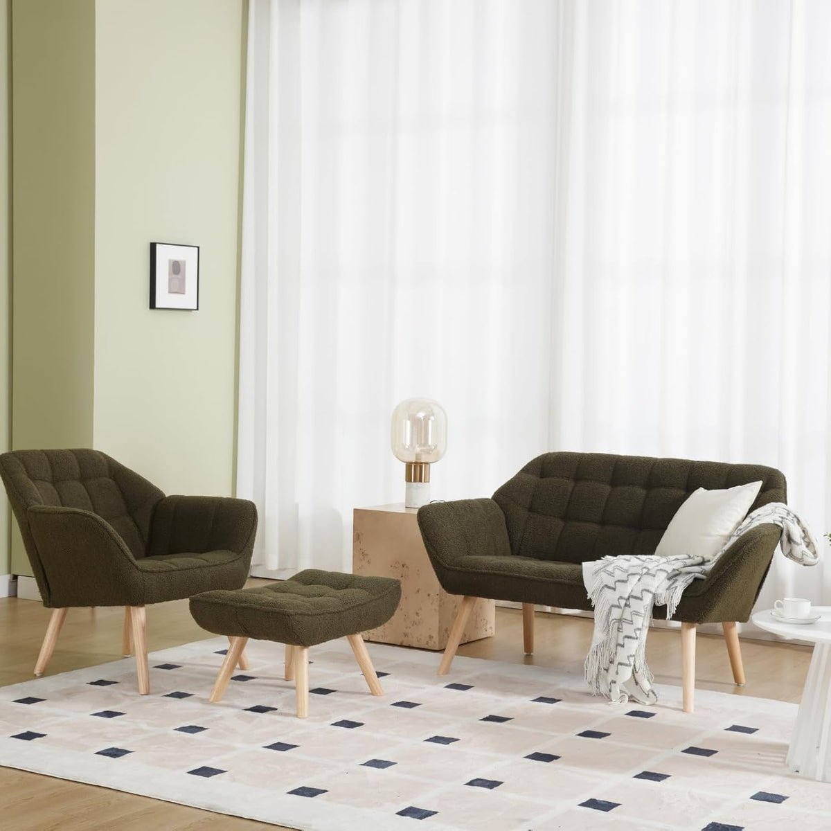 48”Small Loveseat Sofa, Modern Sherpa Upholstered Mini Couch 2-Seater Fluffy Love Seat with