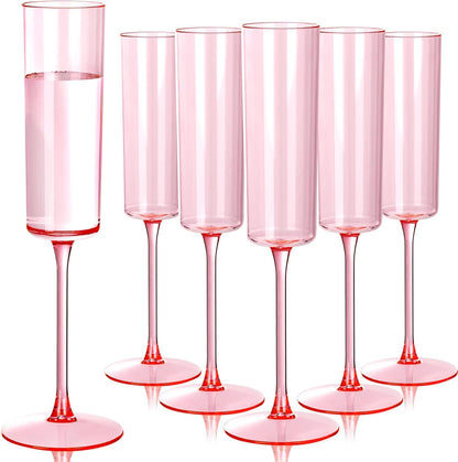 Ciaell 24 Pack Pink Plastic Champagne Flutes - Pink 6 Oz Disposable Champagne Glasses - Square