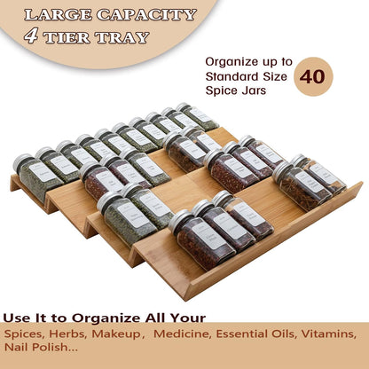 Bamboo Spice Rack Drawer Organizer - 8 Pieces Set- 9" Wide Per Piece - Combine Pieces Into 18" Wide