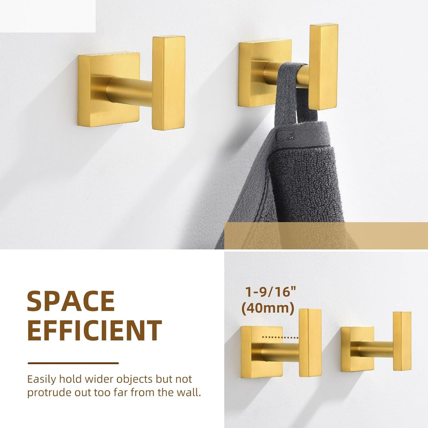 Angle Simple Towel Hooks for Bathroom, SUS 304 Stainless Steel Square Robe Coat Wall Hooks, Hand