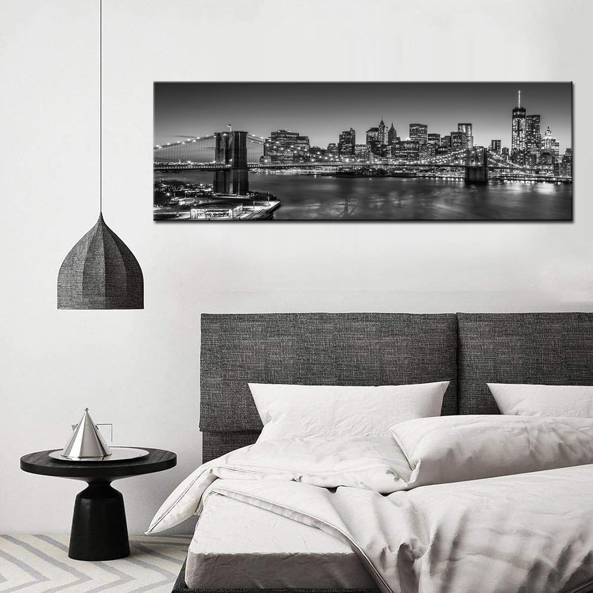 Biuteawal - Black and White Brooklyn Bridge Canvas Wall Art New York City Picture Print Manhattan