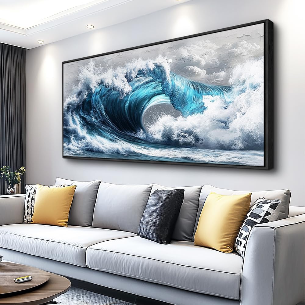 PHAOHUAXM Blue Wave lPaintings Wall Art For Living Room Wall Decor For Bedroom Ocean Inspiration