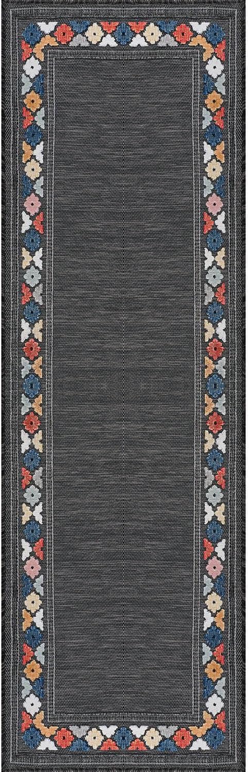 Beverly Rug Outdoor Runner Rug 2x7 Modern Floral Bordered Area Rugs for Indoor and Outdoor Patio