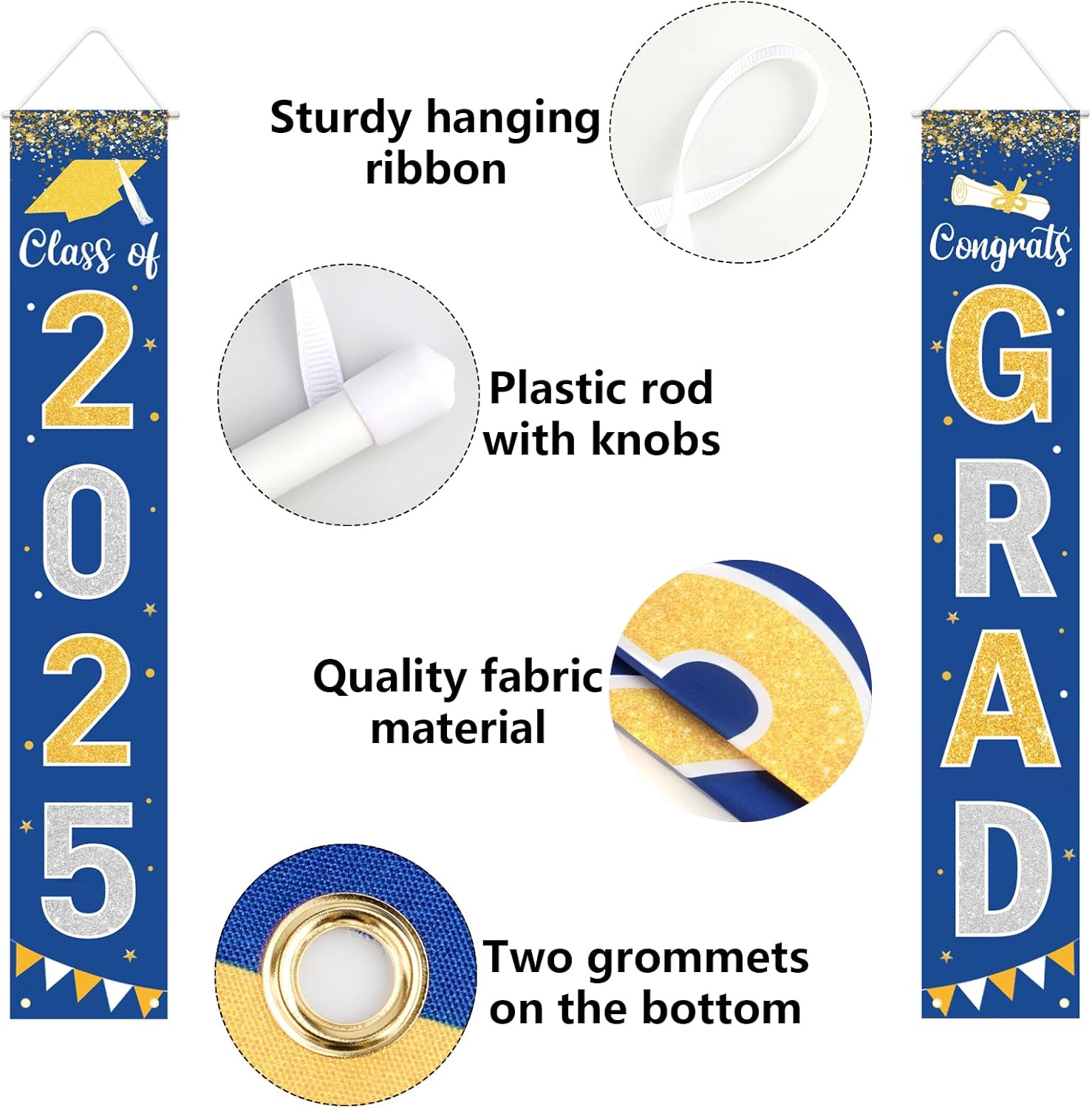 Graduation Decorations 2025 GRAD Banner Blue Porch Door Sign Welcome Banner For Indoor Outdoor Wall