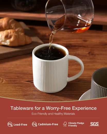 famiware Coffee Mug Set for 6, Star 12 oz Catering Mugs Cup Set with Handle for Coffee, Tea, Cocoa