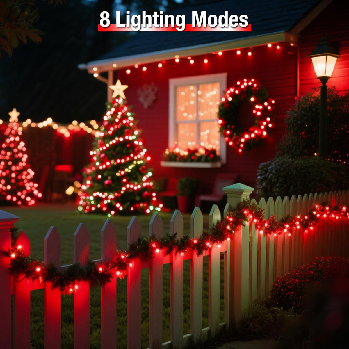 4 Pack Solar String Lights Outdoor - 320LED 132FT Solar Fairy Lights Waterproof 8 Modes, Copper