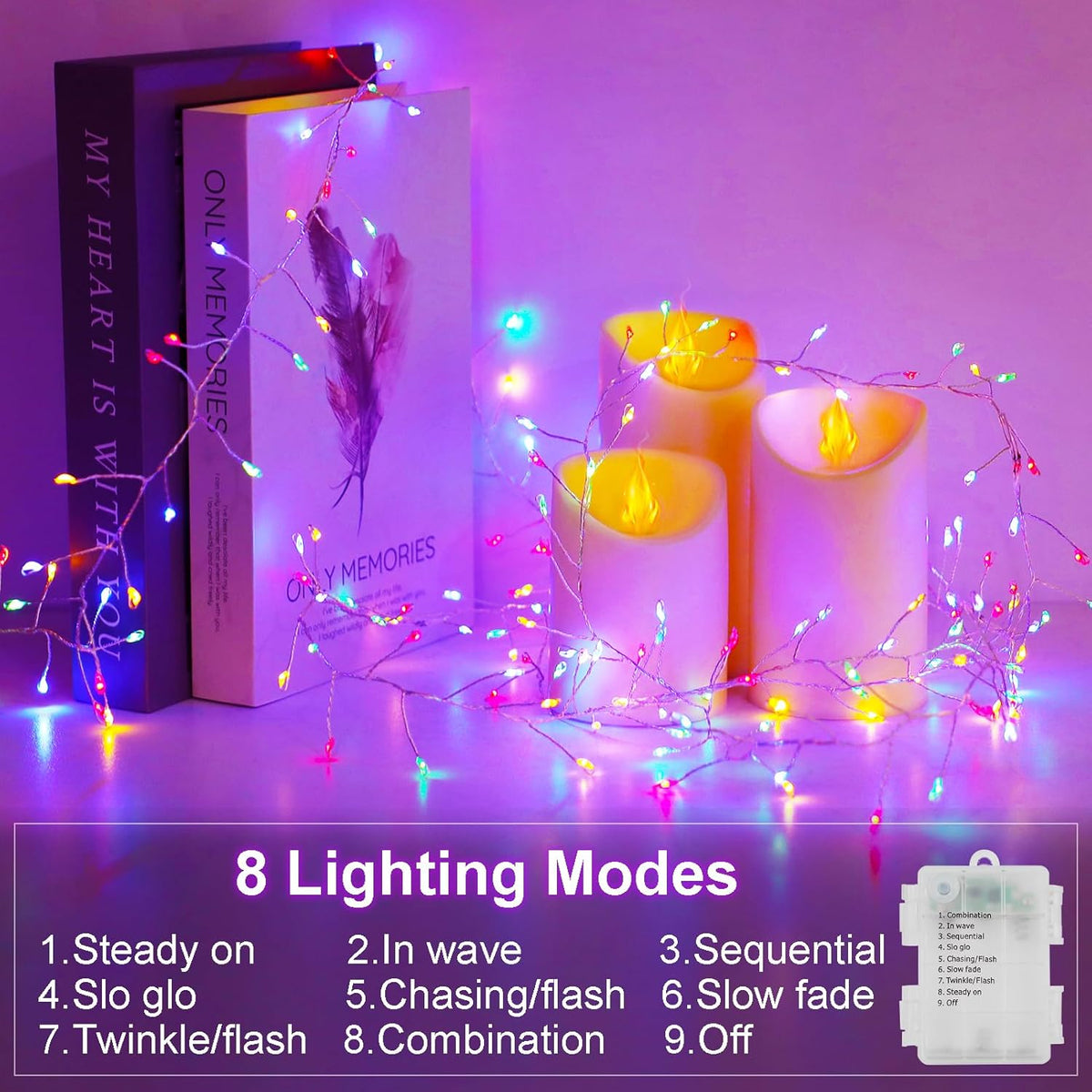2 Pack Cluster Fairy Lights Battery Operated, Total 20Ft 400LED Christmas String Lights with Timer