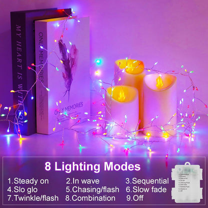 2 Pack Cluster Fairy Lights Battery Operated, Total 20Ft 400LED Christmas String Lights with Timer
