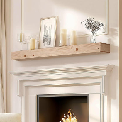 60x8x3 Fireplace Mantel - Handcrafted Hollow Rustic Solid Wood Wall Mounted Floating Shelf - DIY