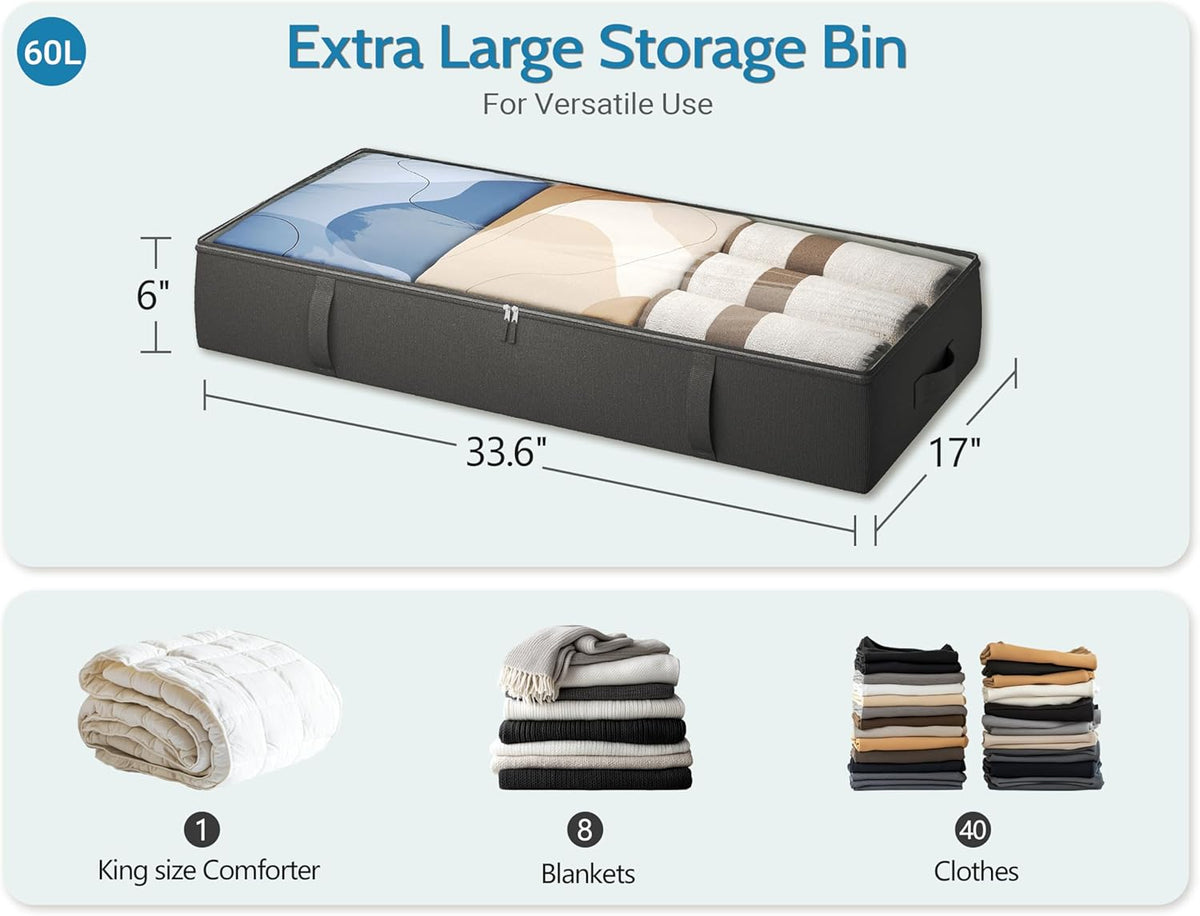2-Pack Under Bed Storage, 6 Inches Tall Closet Organizers and Storage Bins with Sturdy