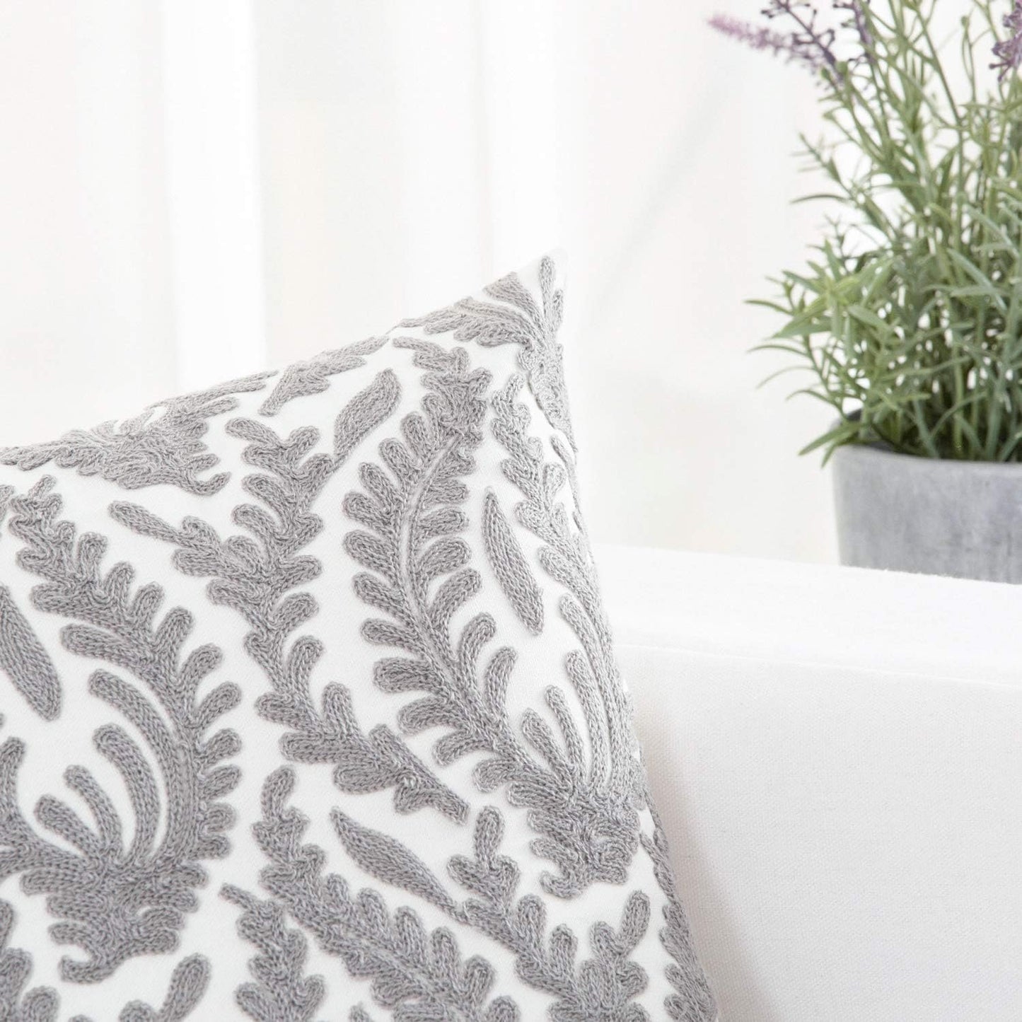HWY 50 Grey Gray Decorative Throw Pillow Covers 18x18 Inch (1 Piece), Embroidered Cotton Farmhouse