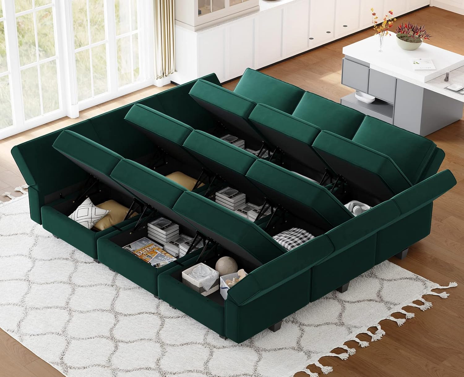 Belffin Modular Sectional Sofa with Ottomans Velvet Reversible Sleeper Sectional Sofa with Chaise